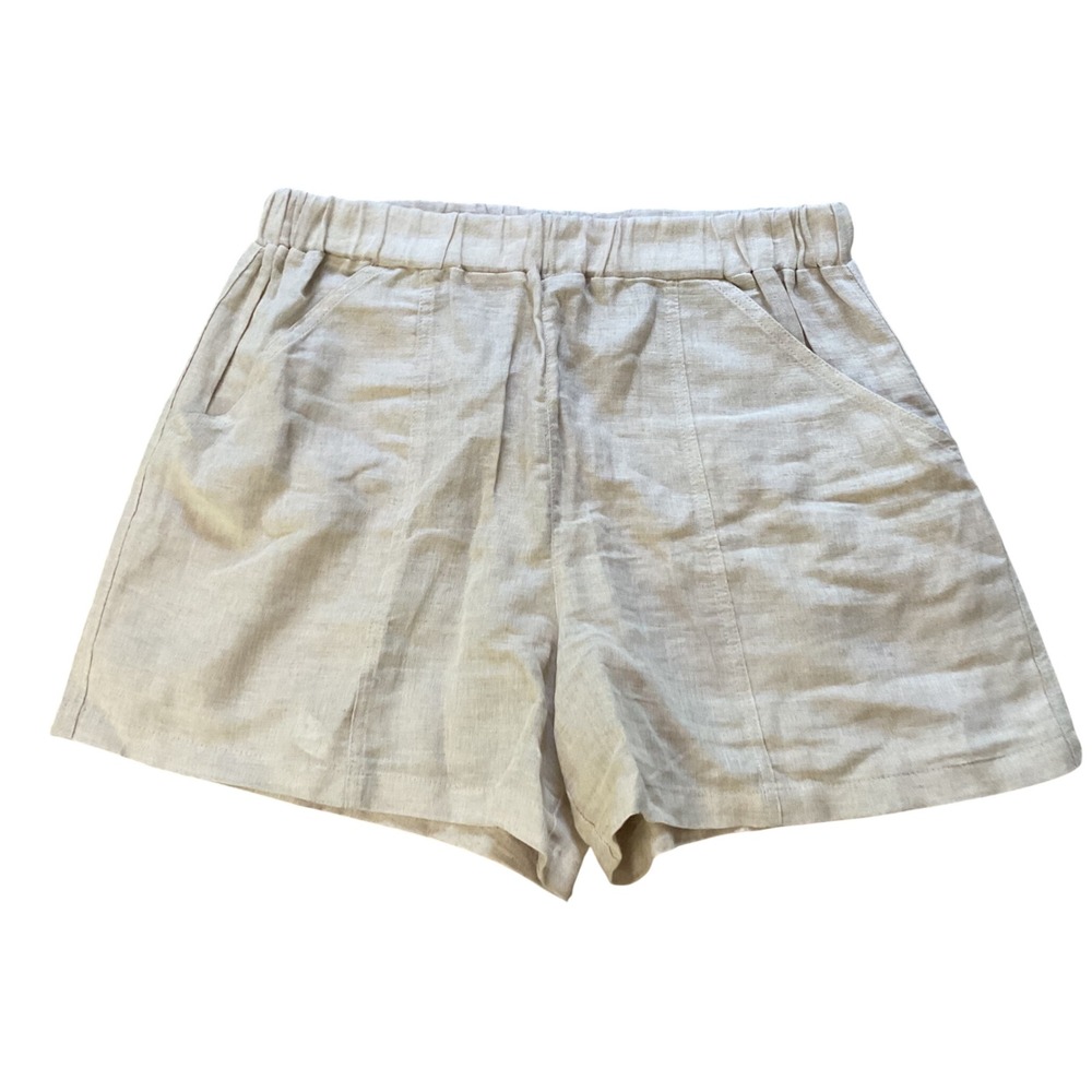 Hester & Orchard Linen Blend Elastic Waist Shorts Beige Women Large